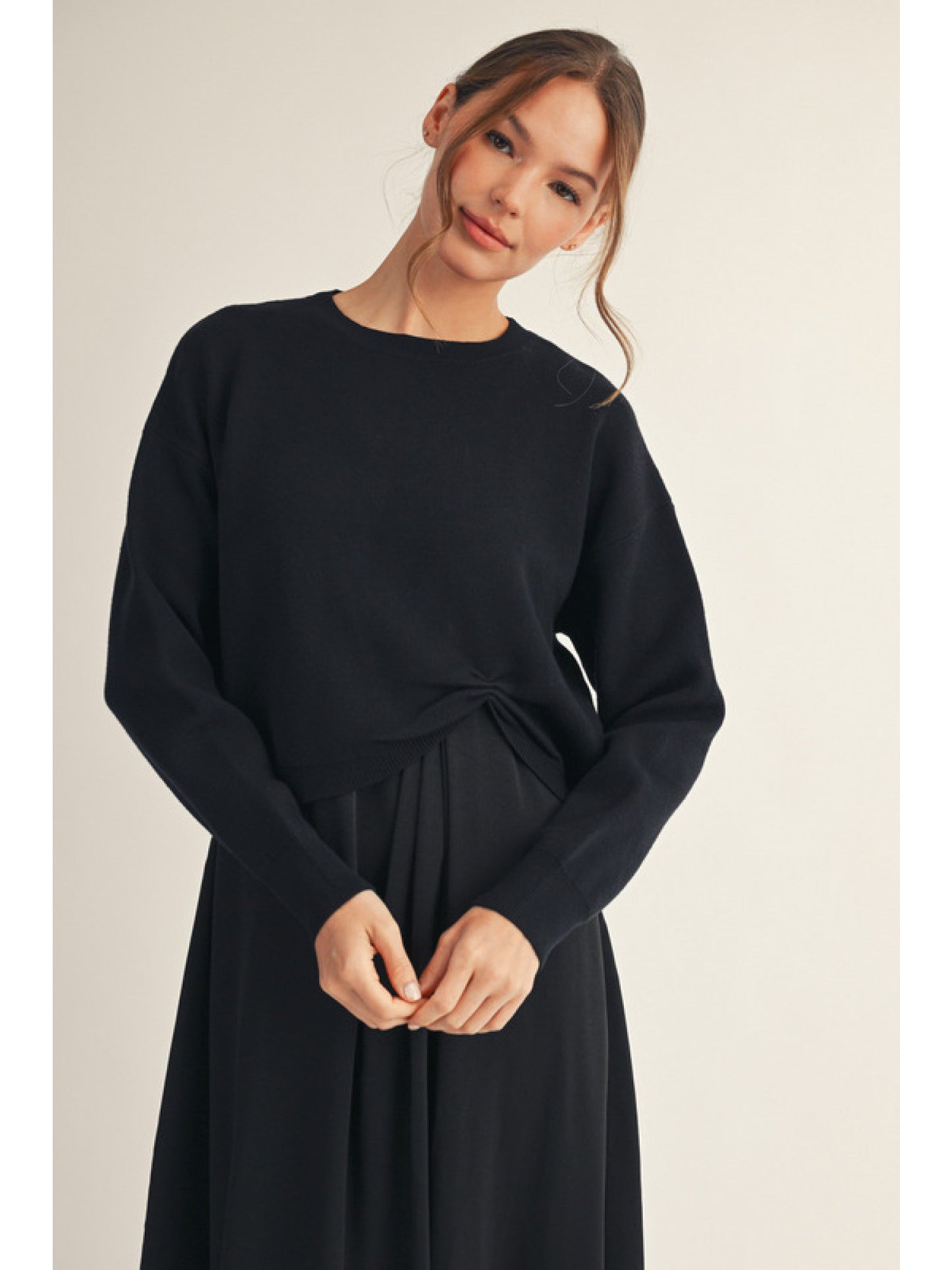 Midi Front Pleat Detail Tank Dress with Sweater