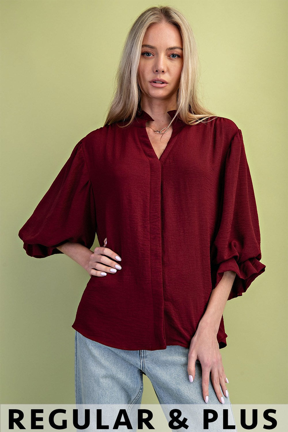 Balloon Sleeve Blouse Burgundy