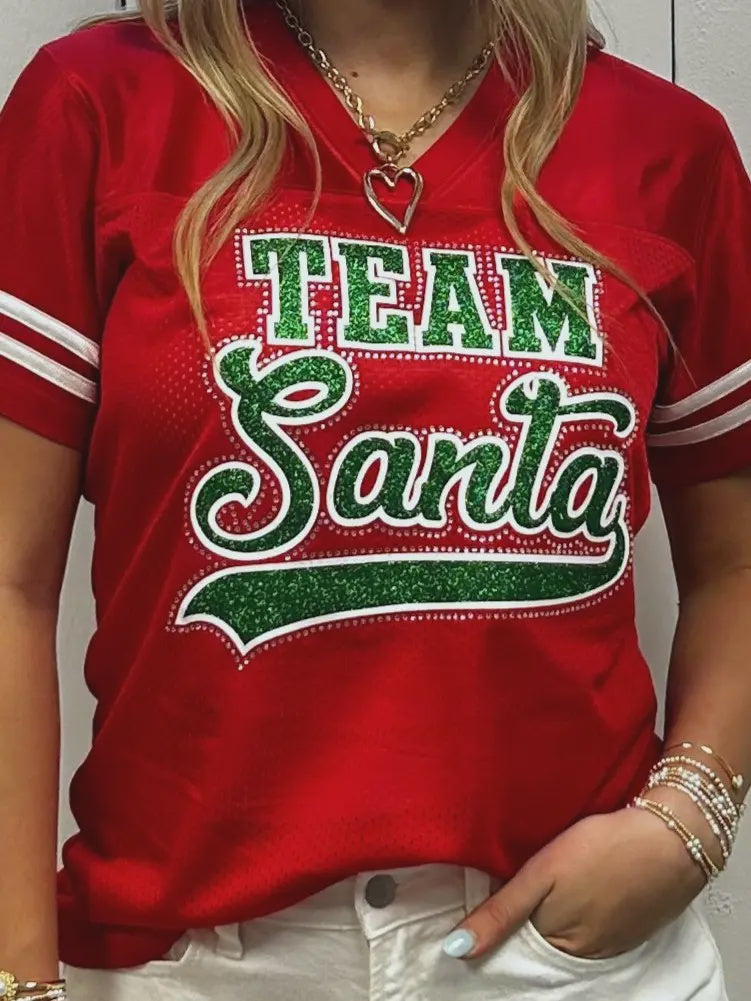 Team Santa Rhinestone Football Jersey
