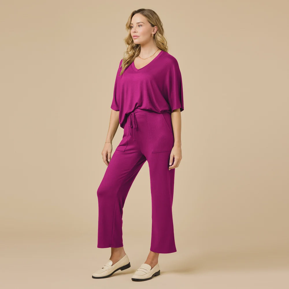 Dream Relaxed V Neck with Capri Lounge Set Magenta