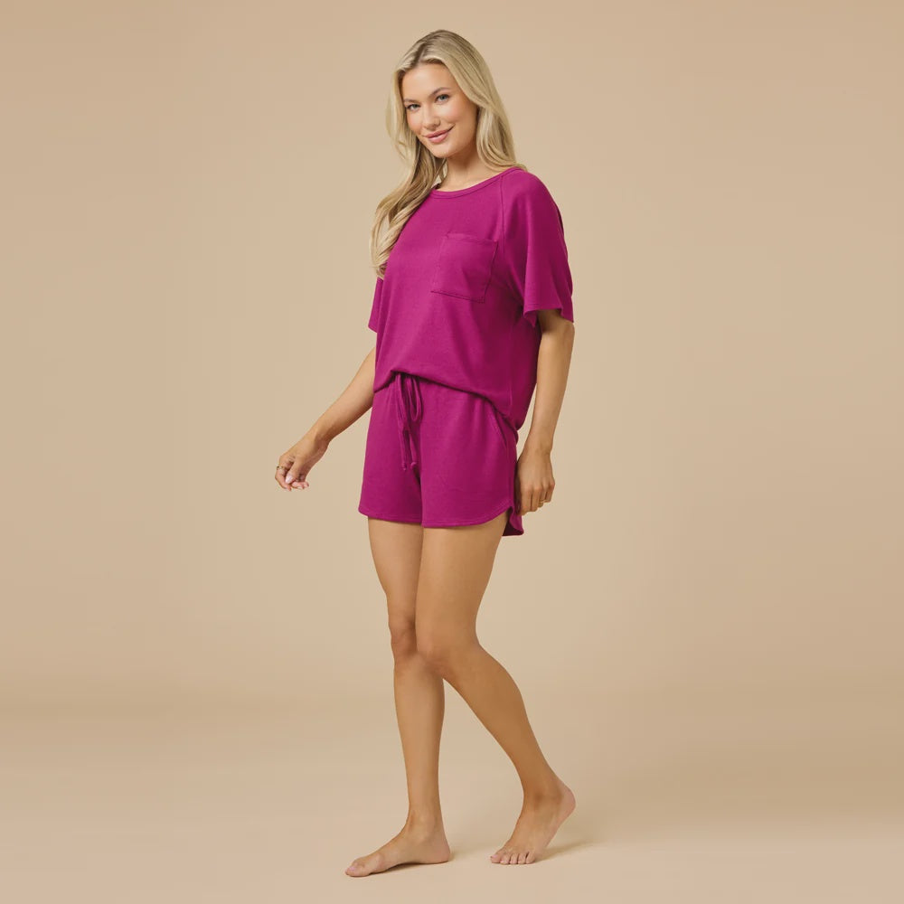 Dream Slouchy Tee Top with Shorts Lounge Set Magenta