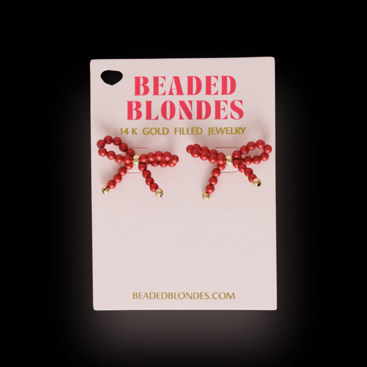 BB Red Pearl Bow Earrings
