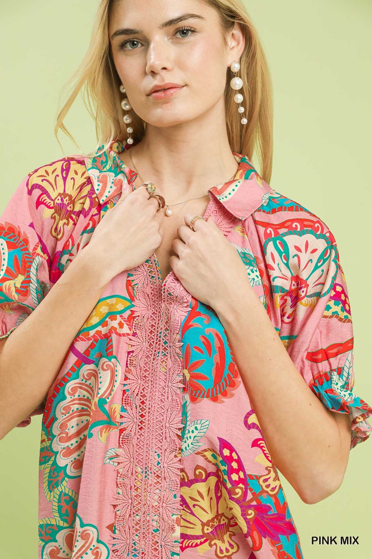 Paisley Boho Top Pink Mix