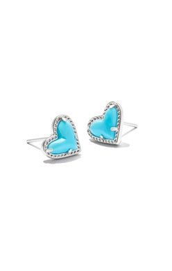 Ari Heart Stud Earrings Silver Turq Magnesite