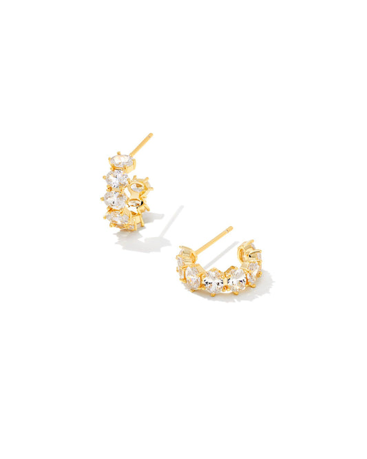Cailin Crystal Huggie Earrings Gold Metal White CZ