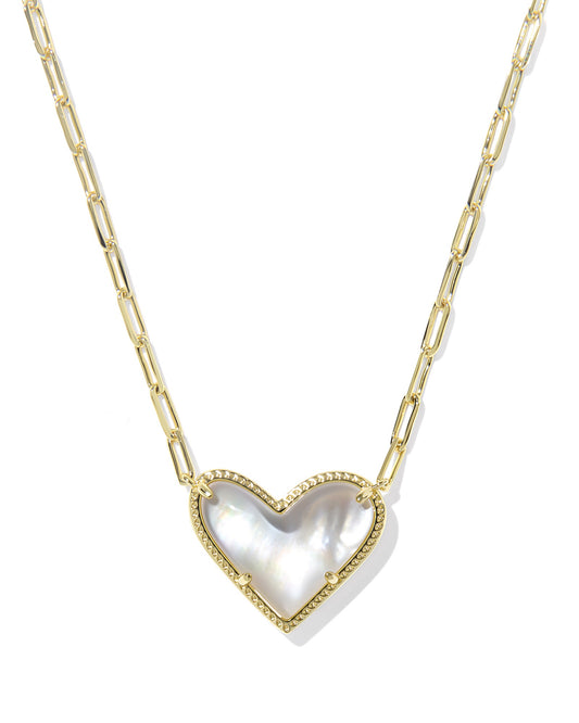 Ari Heart Statement Short Pendant Necklace Gold Ivory MOP