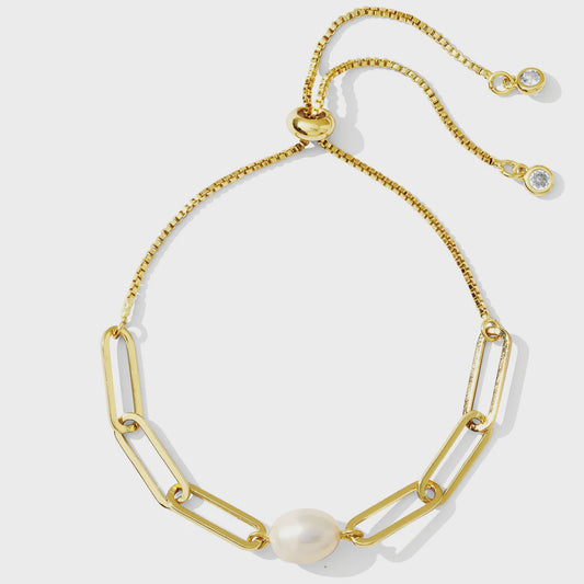 Delicate Link Chain Pearl Pulley Bracelet
