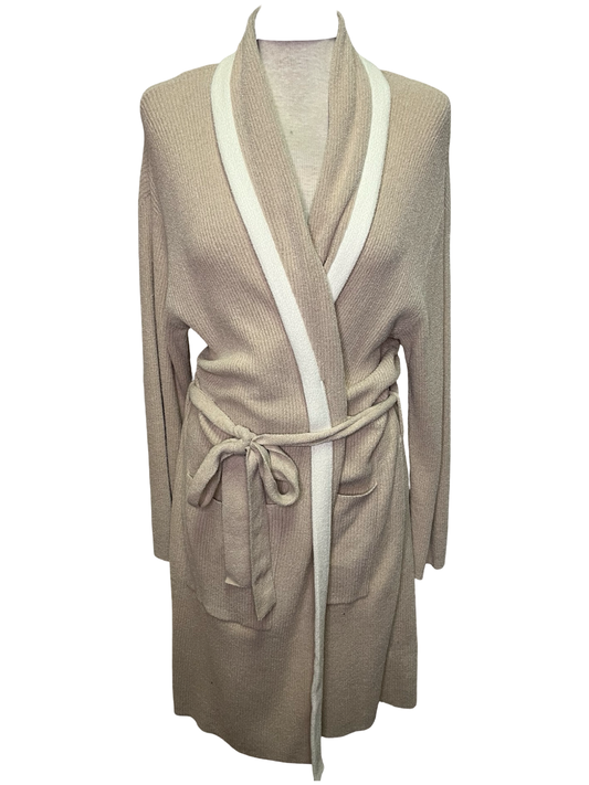 Cozy Chic Ultra Lite Tipped Short Robe Stone/Pearl