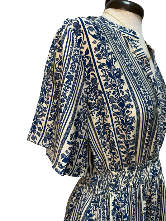 Bell Sleeve Printed Mini Dress Blue