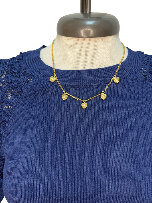 Crochet Sleeve Detail Knit Sweater Top Navy