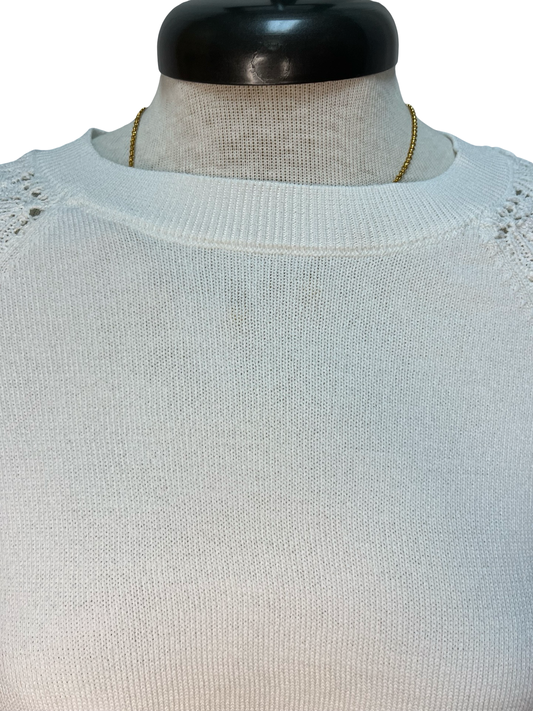 Crochet Sleeve Detail Knit Sweater Top White