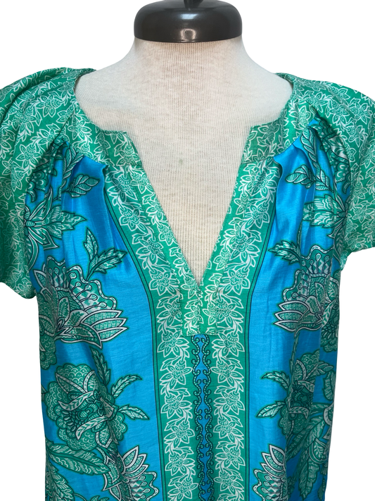 Floral Paisley Blouse Aqua Blue
