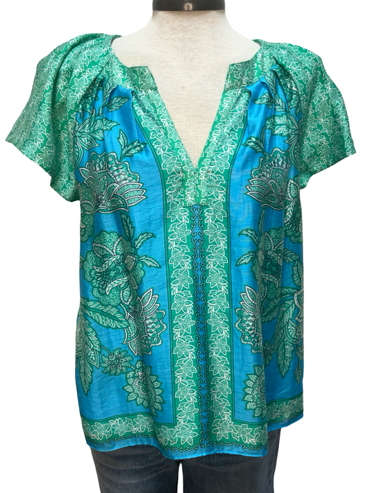 Floral Paisley Blouse Aqua Blue