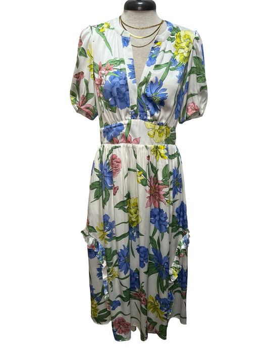Floral Split Neck Midi Dress