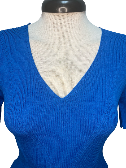 Ribbed Sweater Knit Top Tranquil Blue