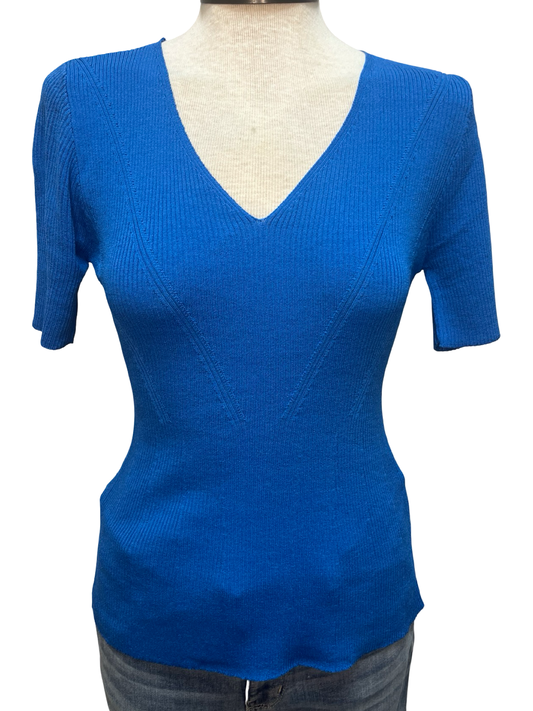 Ribbed Sweater Knit Top Tranquil Blue