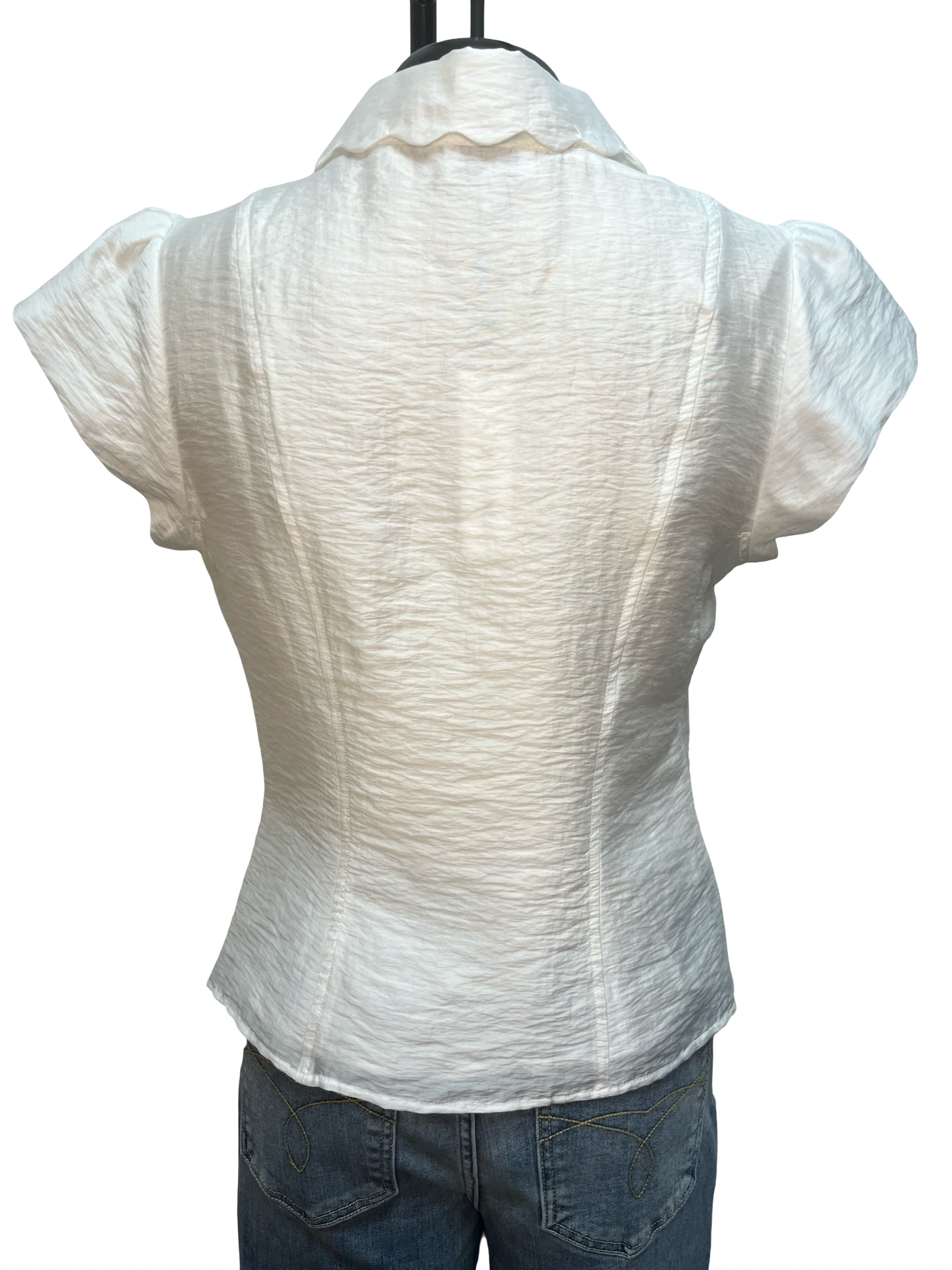 Scallop Edge Classic Collar Blouse White