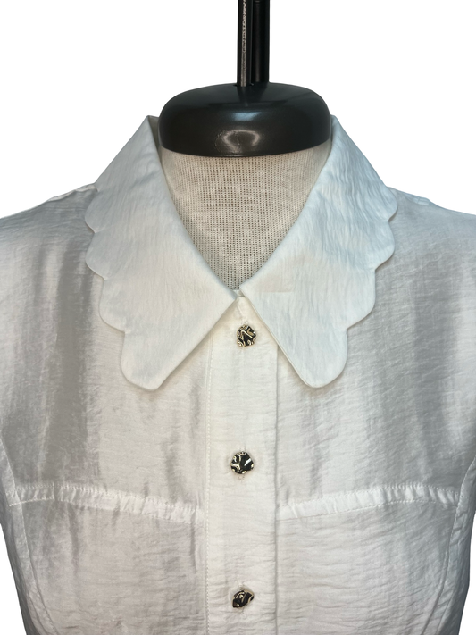 Scallop Edge Classic Collar Blouse White