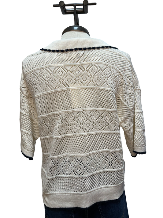 Denman Crochet Polo Sweater Sandstone