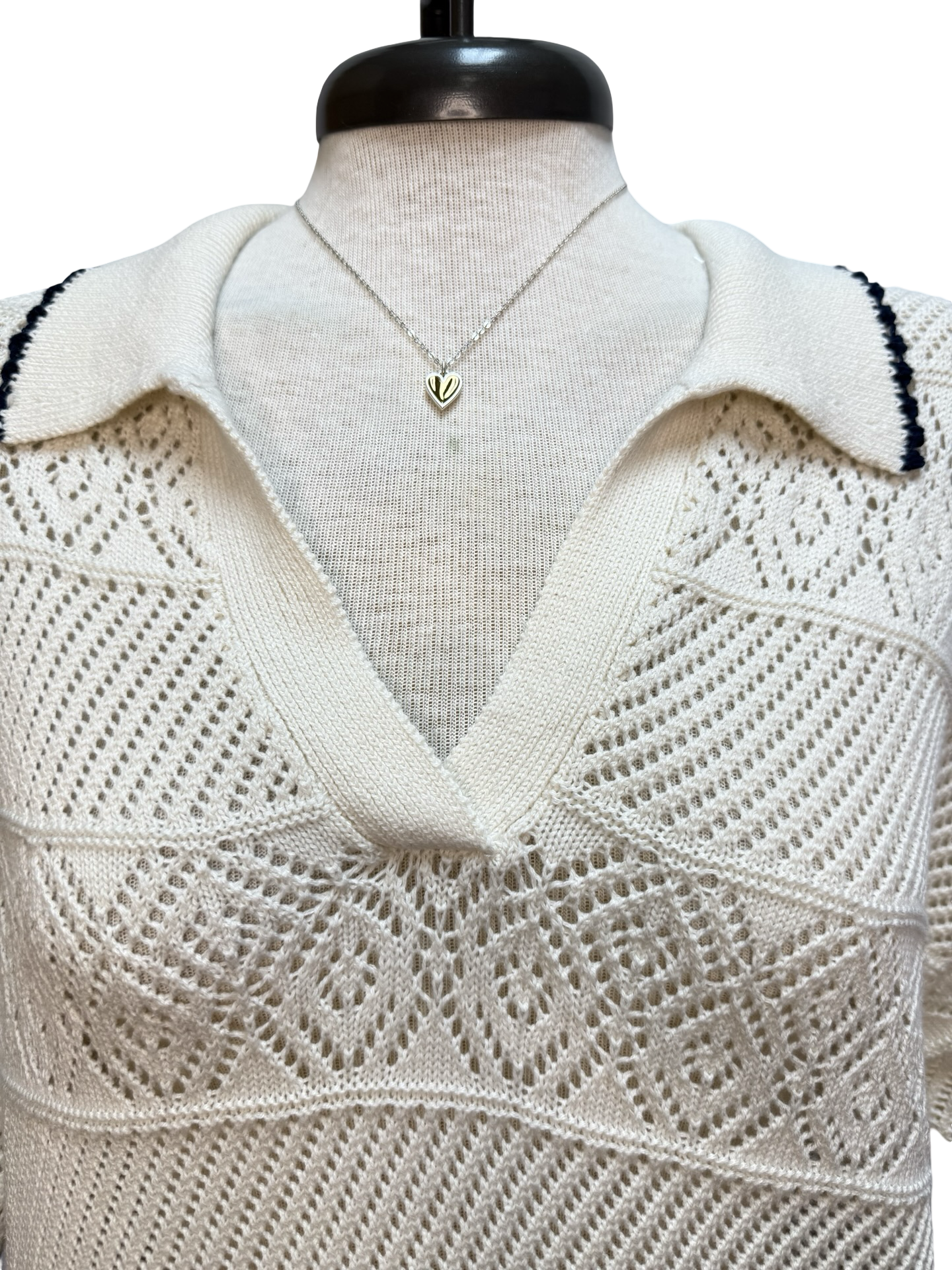 Denman Crochet Polo Sweater Sandstone