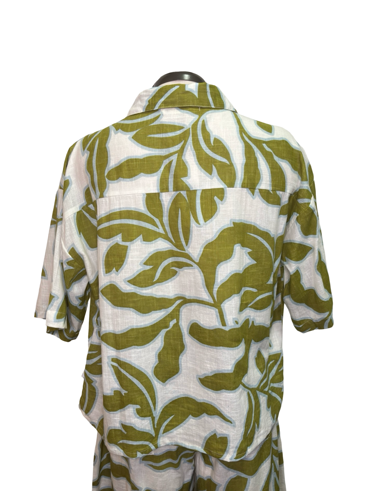 Tropical Collared Top Olive White