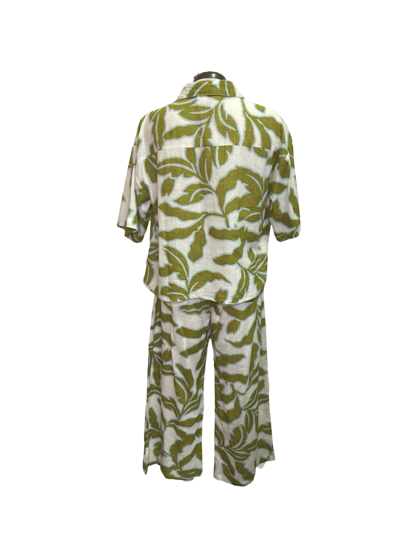 Tropical Collared Top Olive White