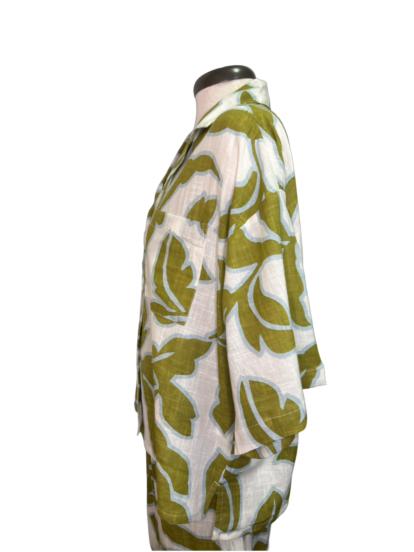 Tropical Collared Top Olive White