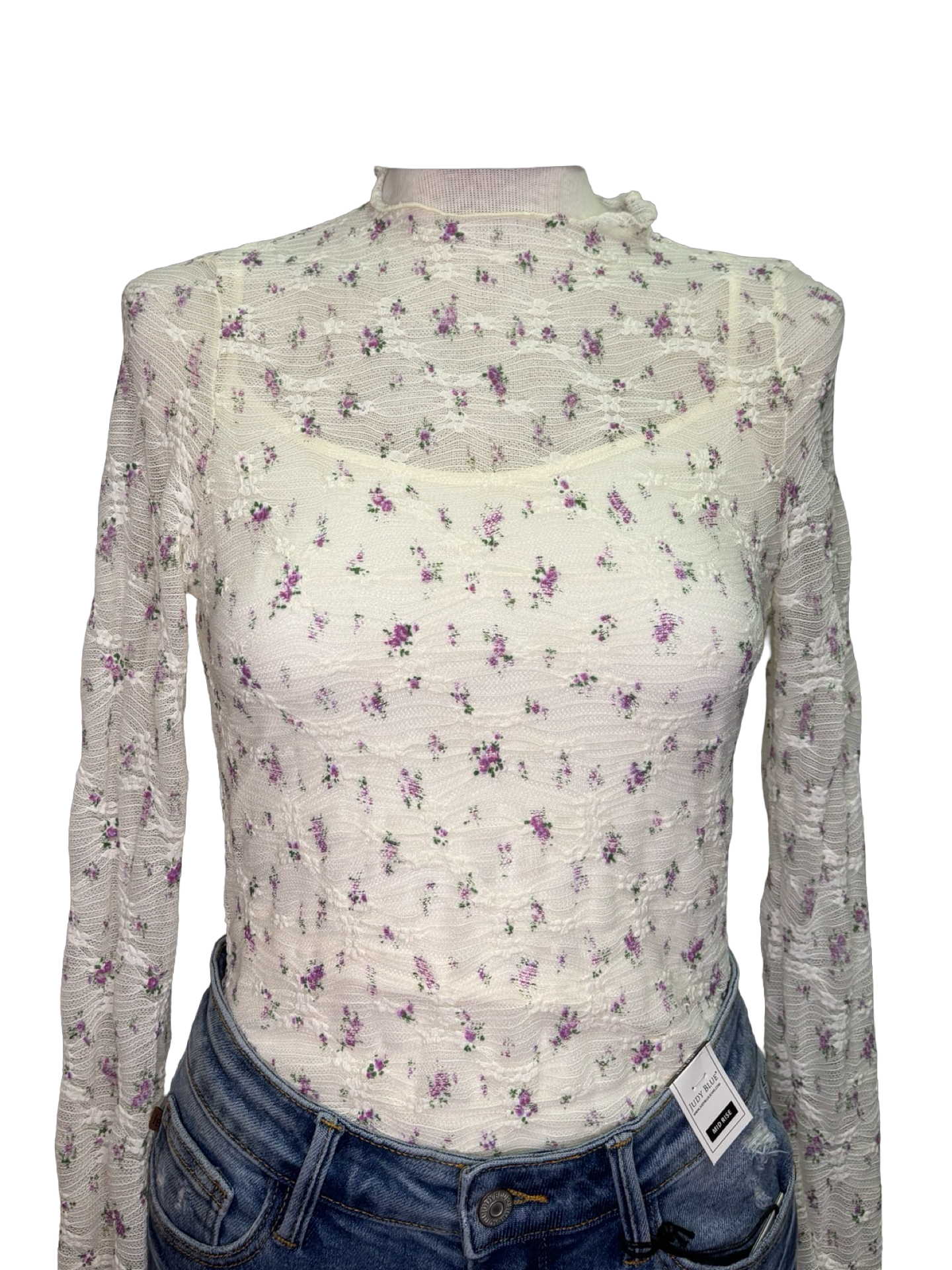 Ditsy Floral Printed Lace Top Ivory