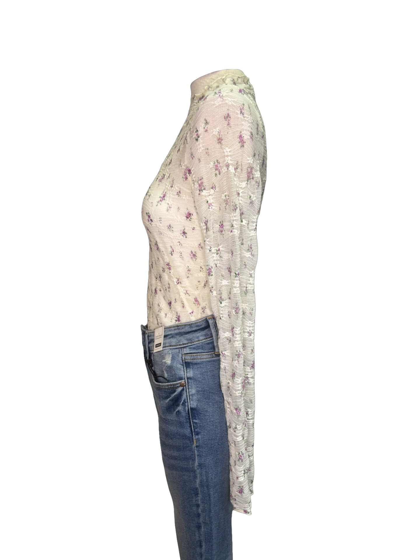 Ditsy Floral Printed Lace Top Ivory