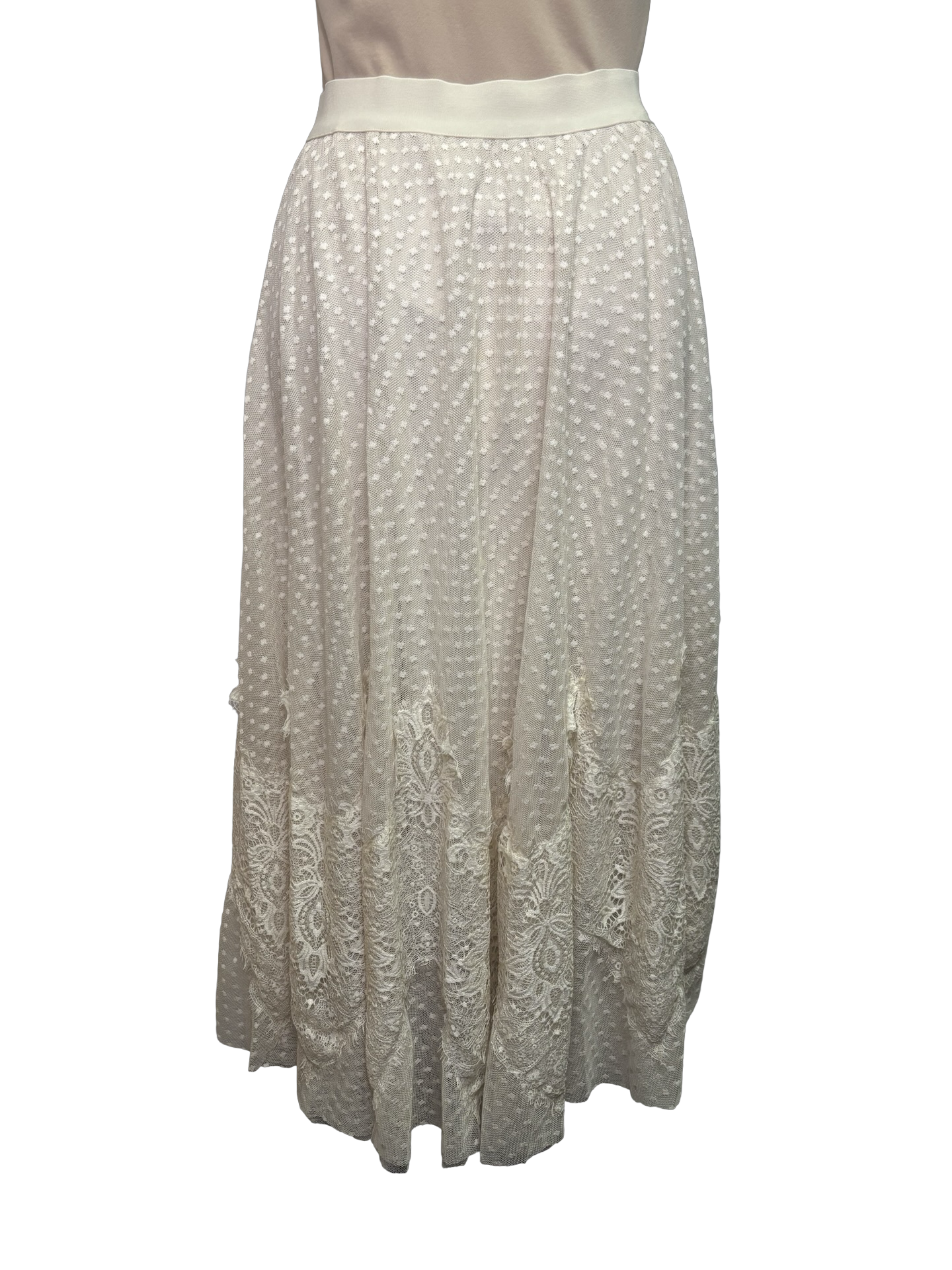 Dot Mesh Wide Lace Skirt Ivory