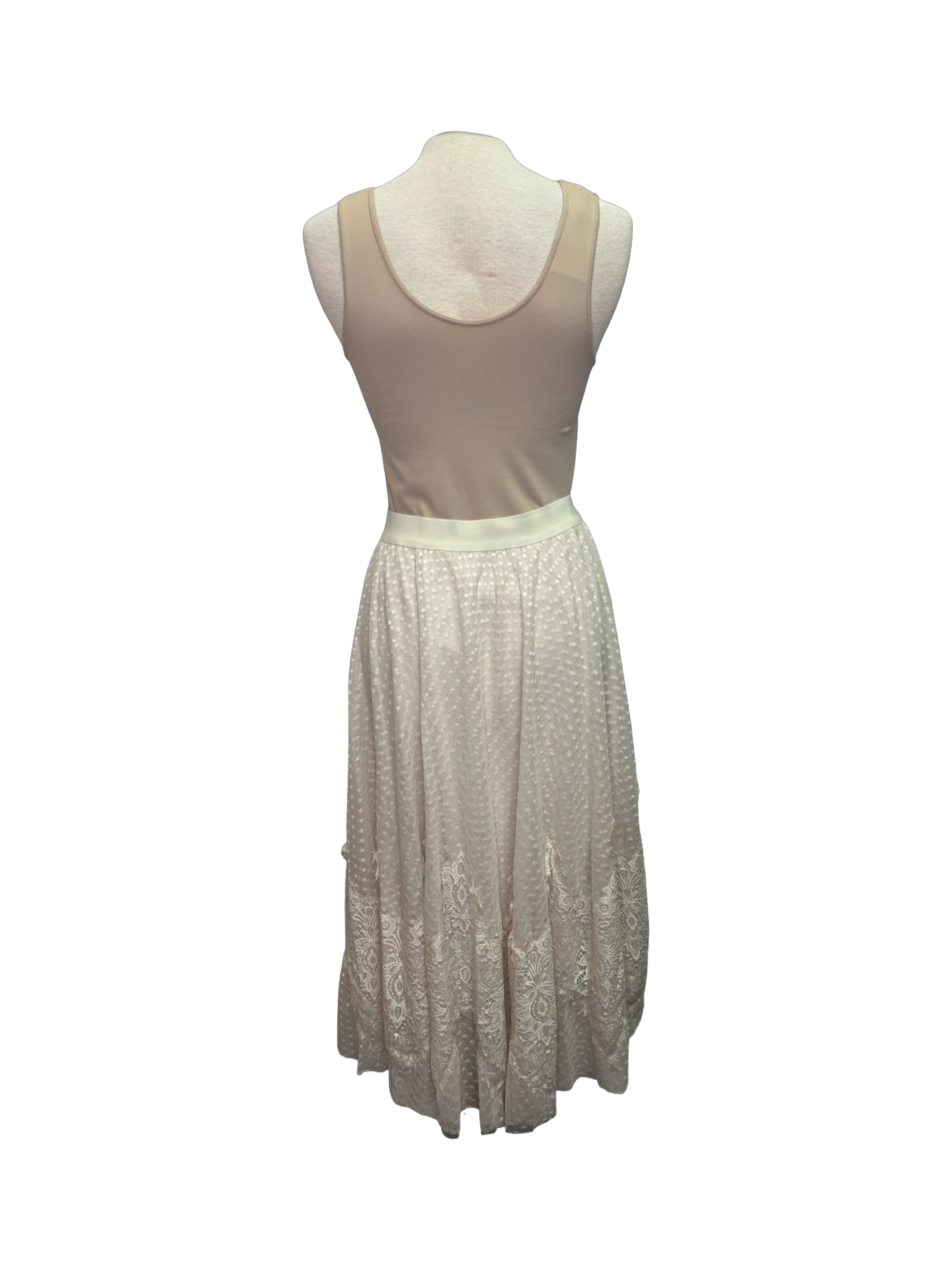 Dot Mesh Wide Lace Skirt Ivory
