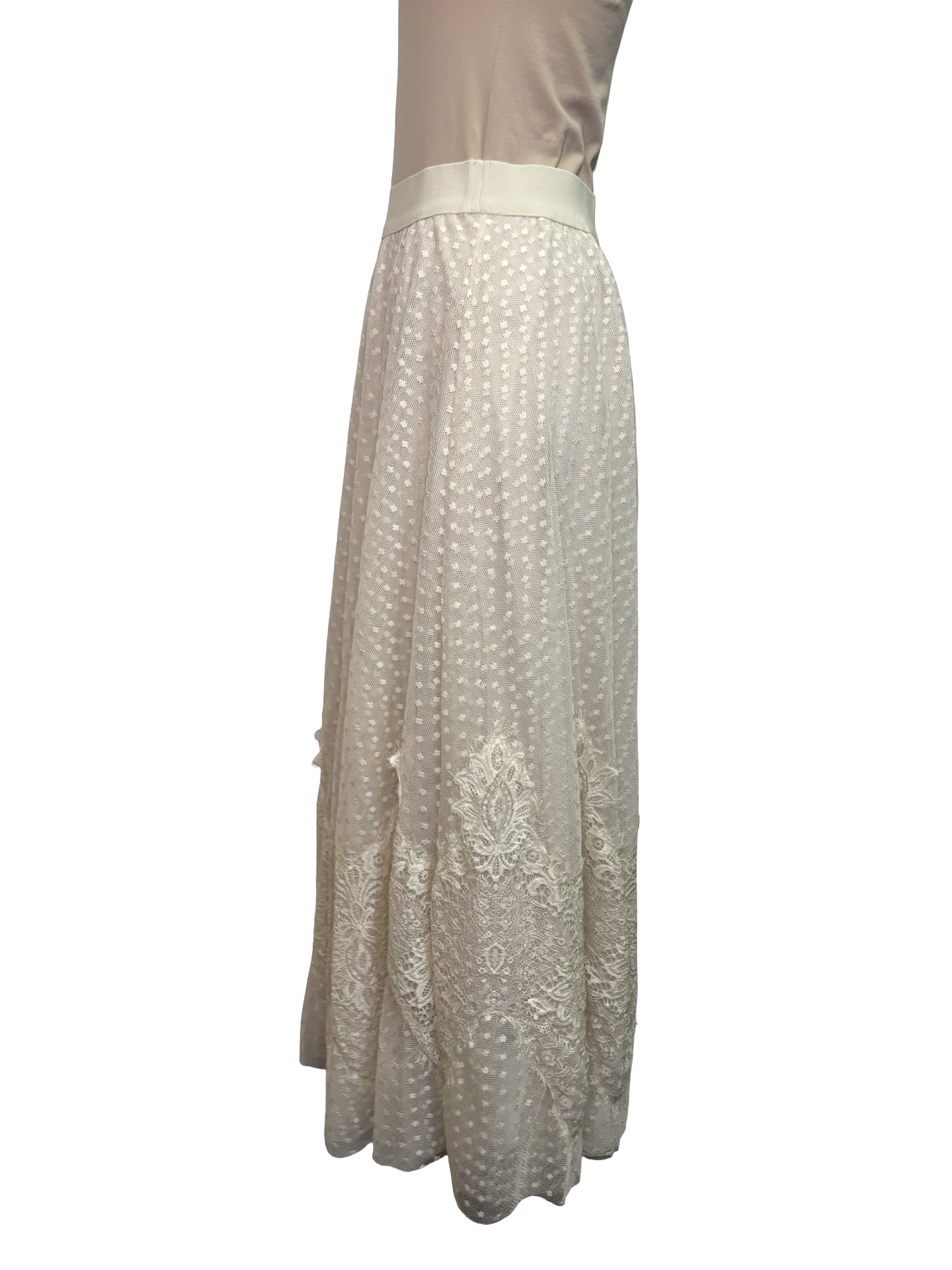 Dot Mesh Wide Lace Skirt Ivory