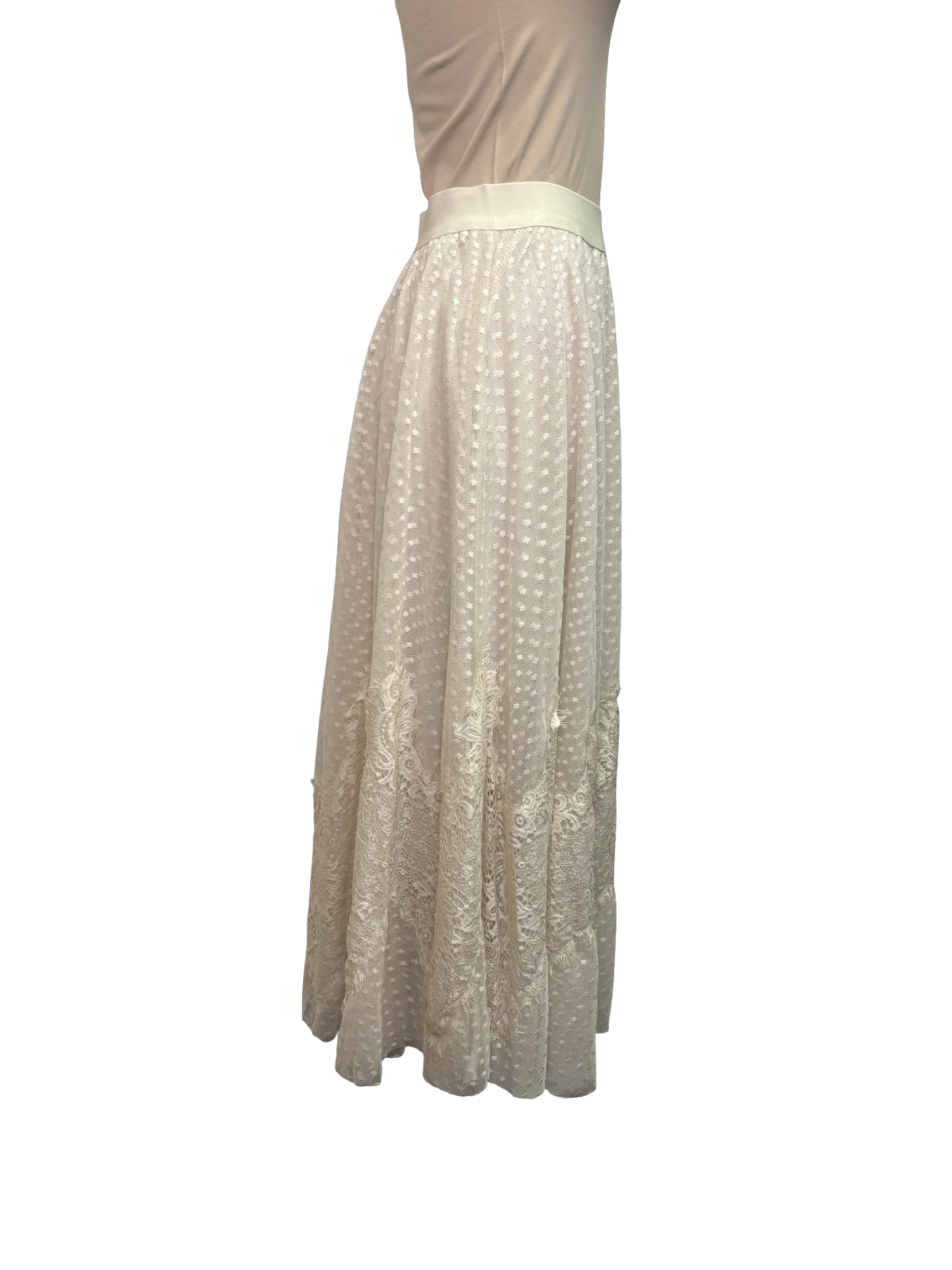 Dot Mesh Wide Lace Skirt Ivory