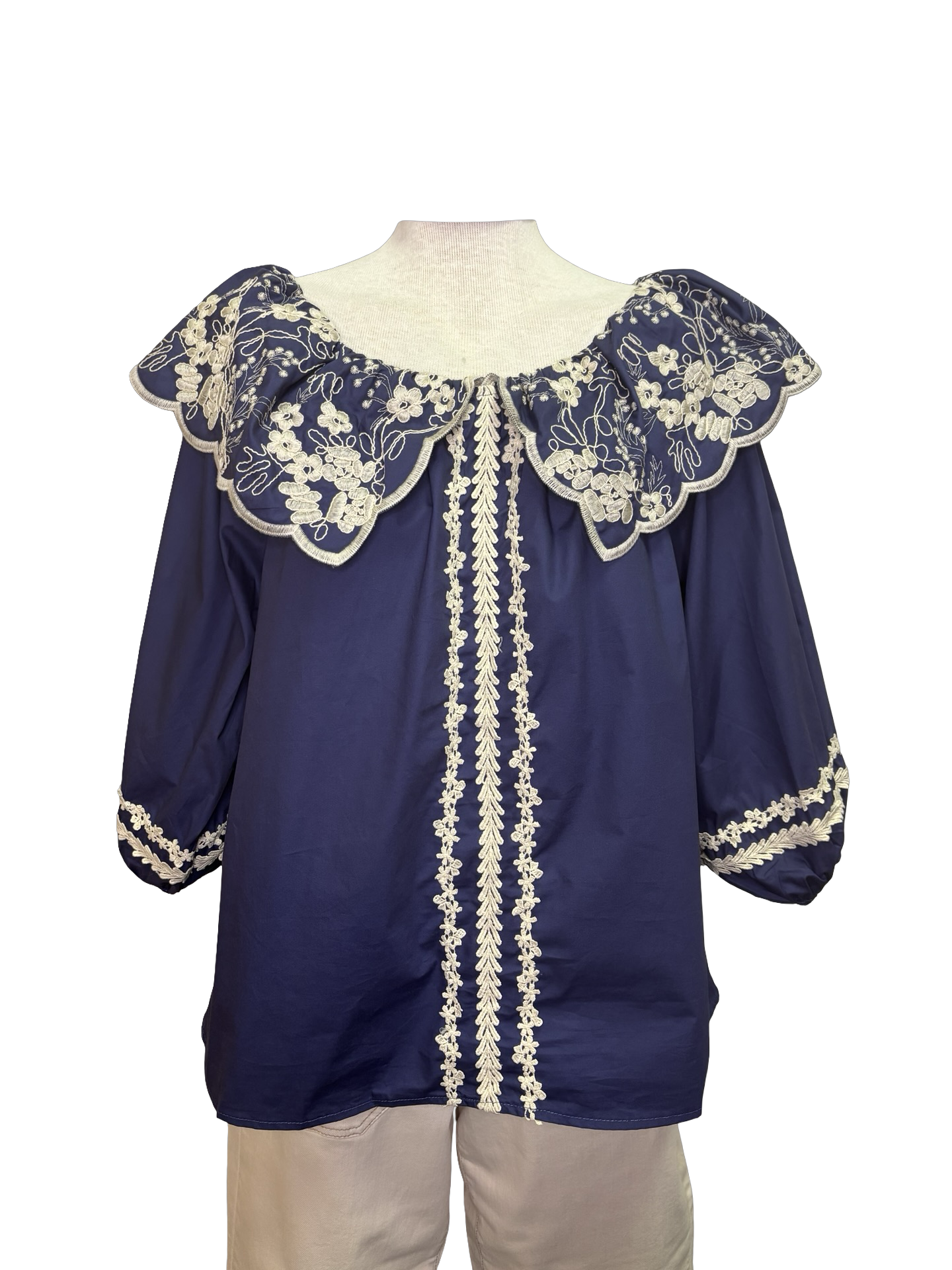 Embroidered Cotton Poplin Blouse Blueberry
