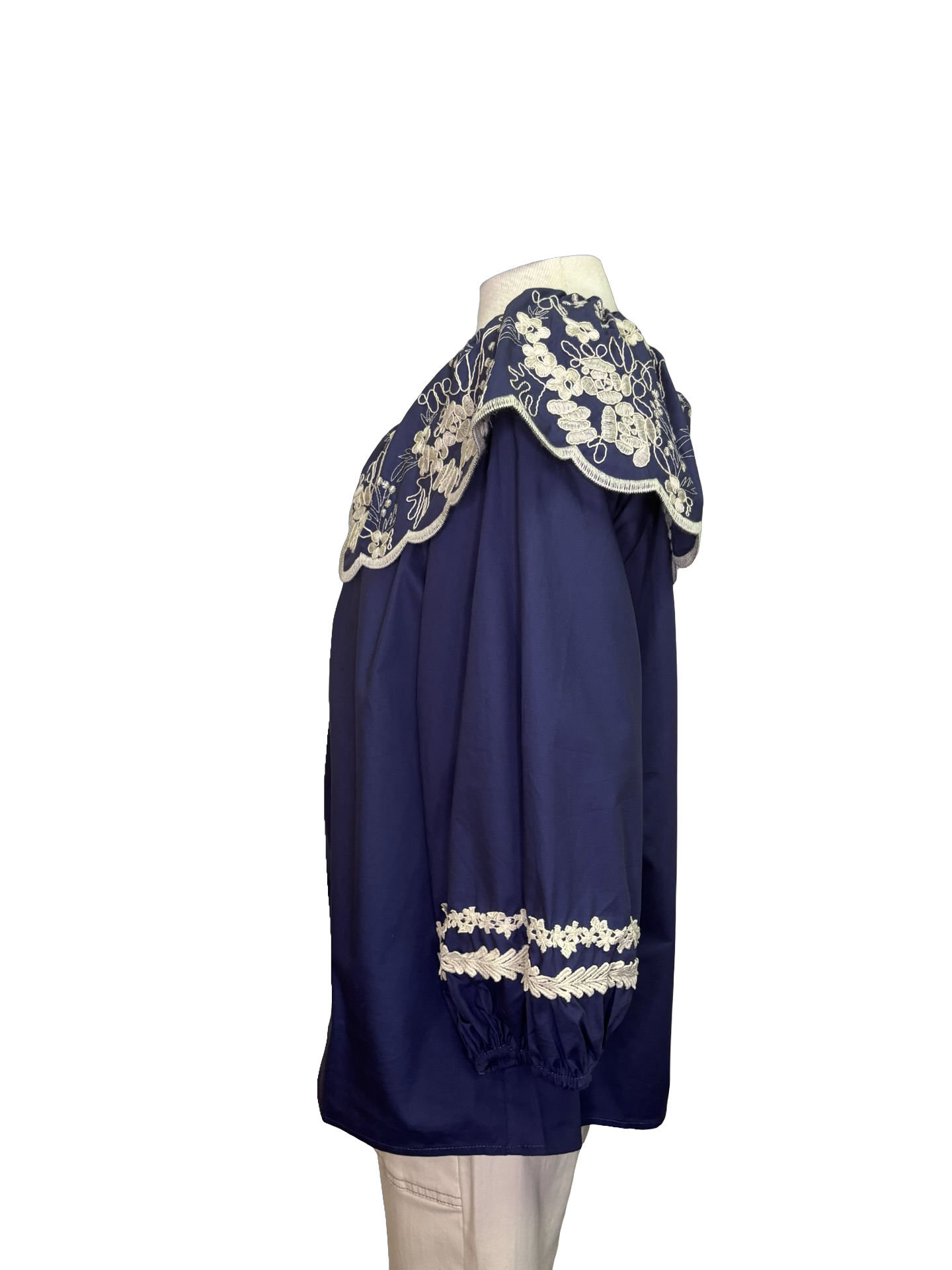 Embroidered Cotton Poplin Blouse Blueberry