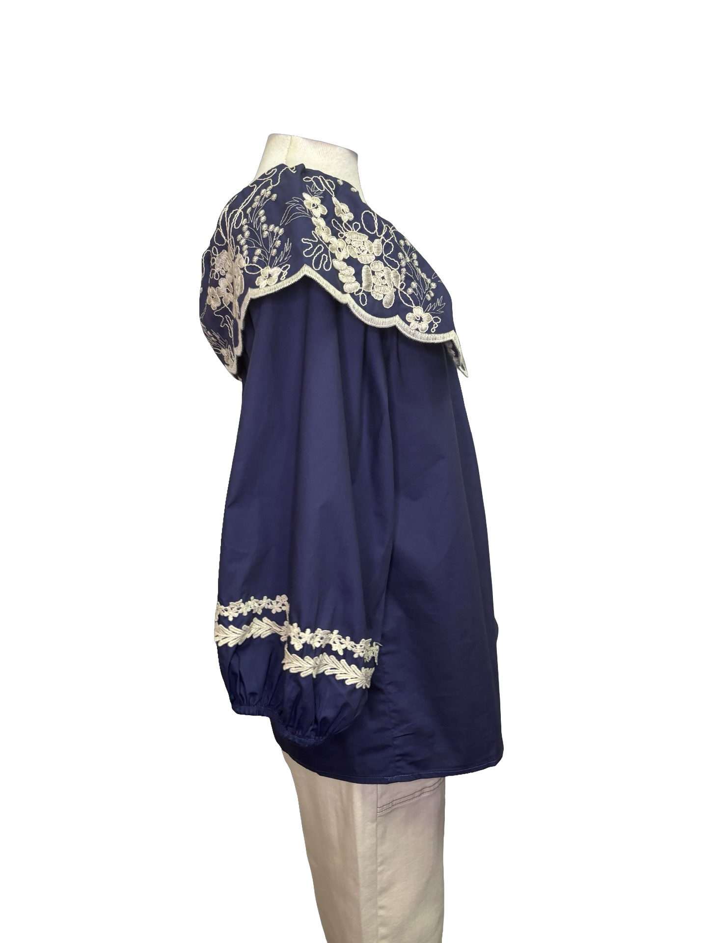 Embroidered Cotton Poplin Blouse Blueberry