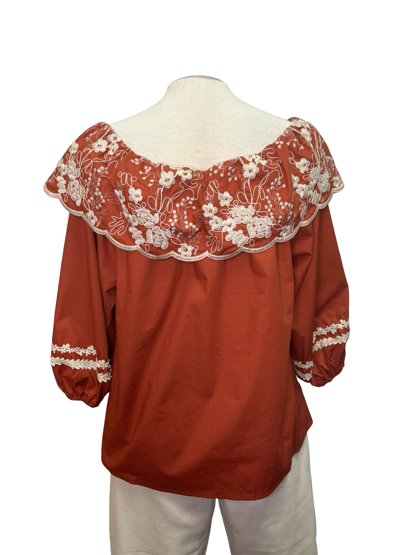 Embroidered Cotton Poplin Blouse Rust