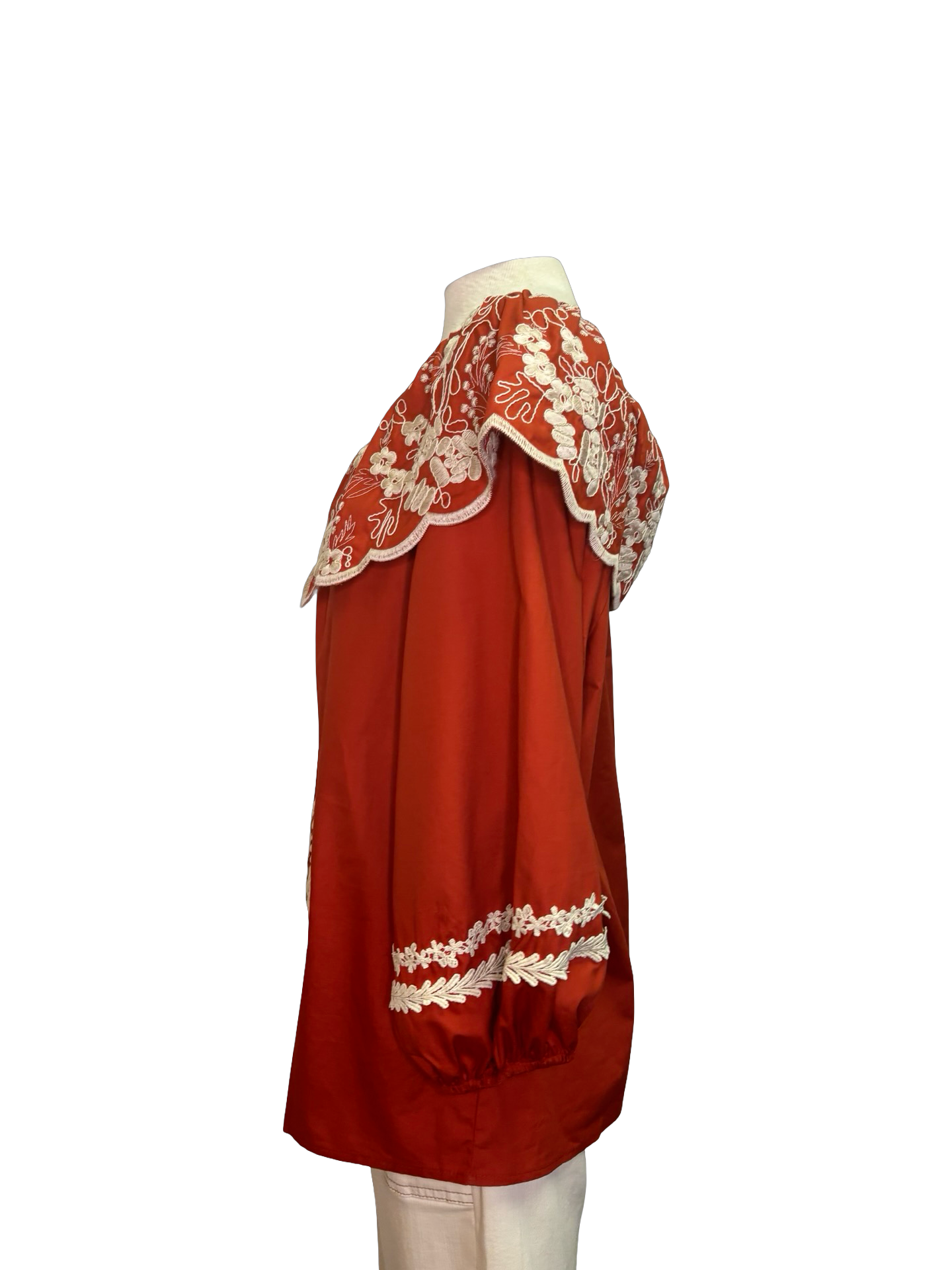 Embroidered Cotton Poplin Blouse Rust