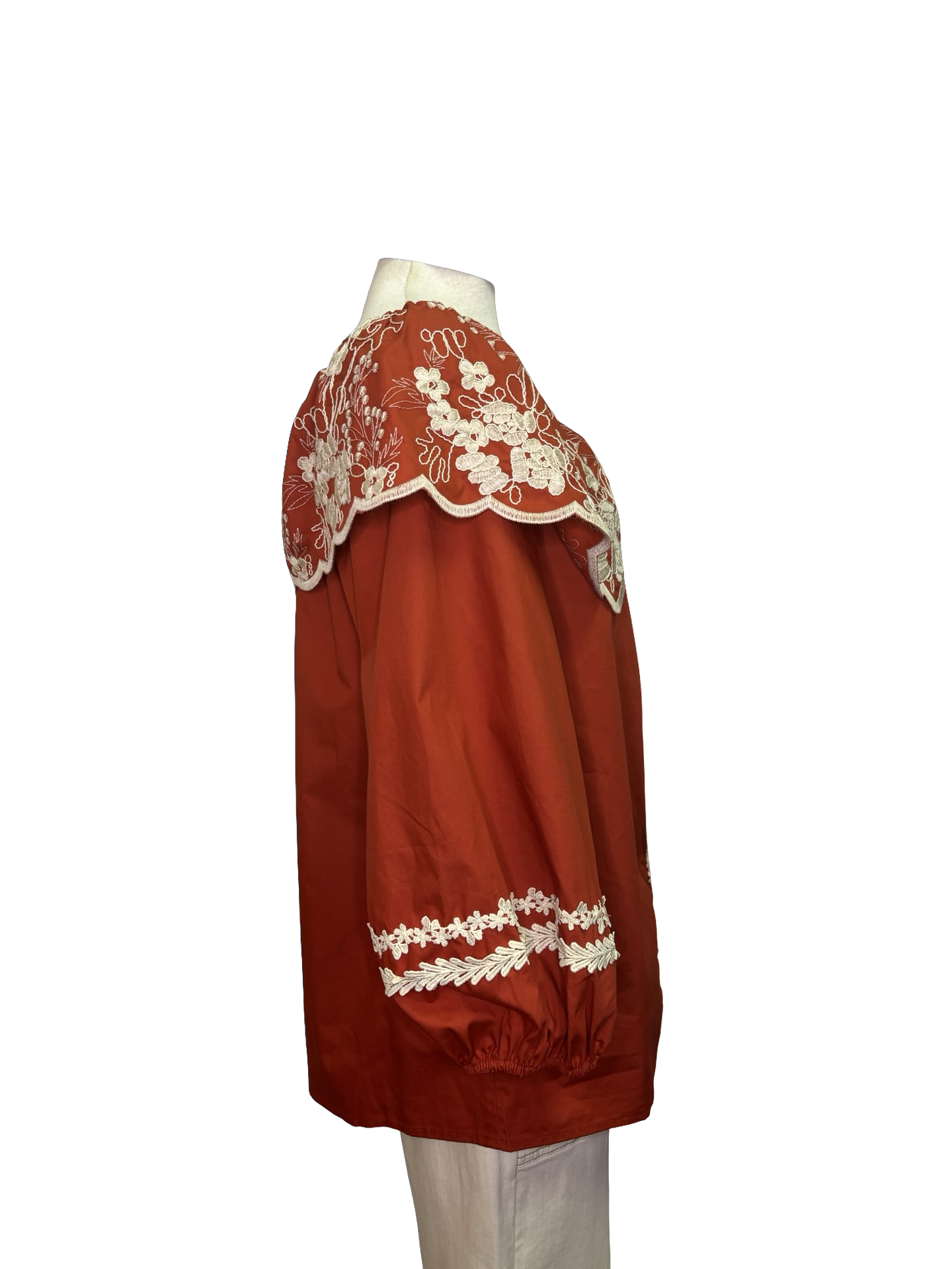 Embroidered Cotton Poplin Blouse Rust