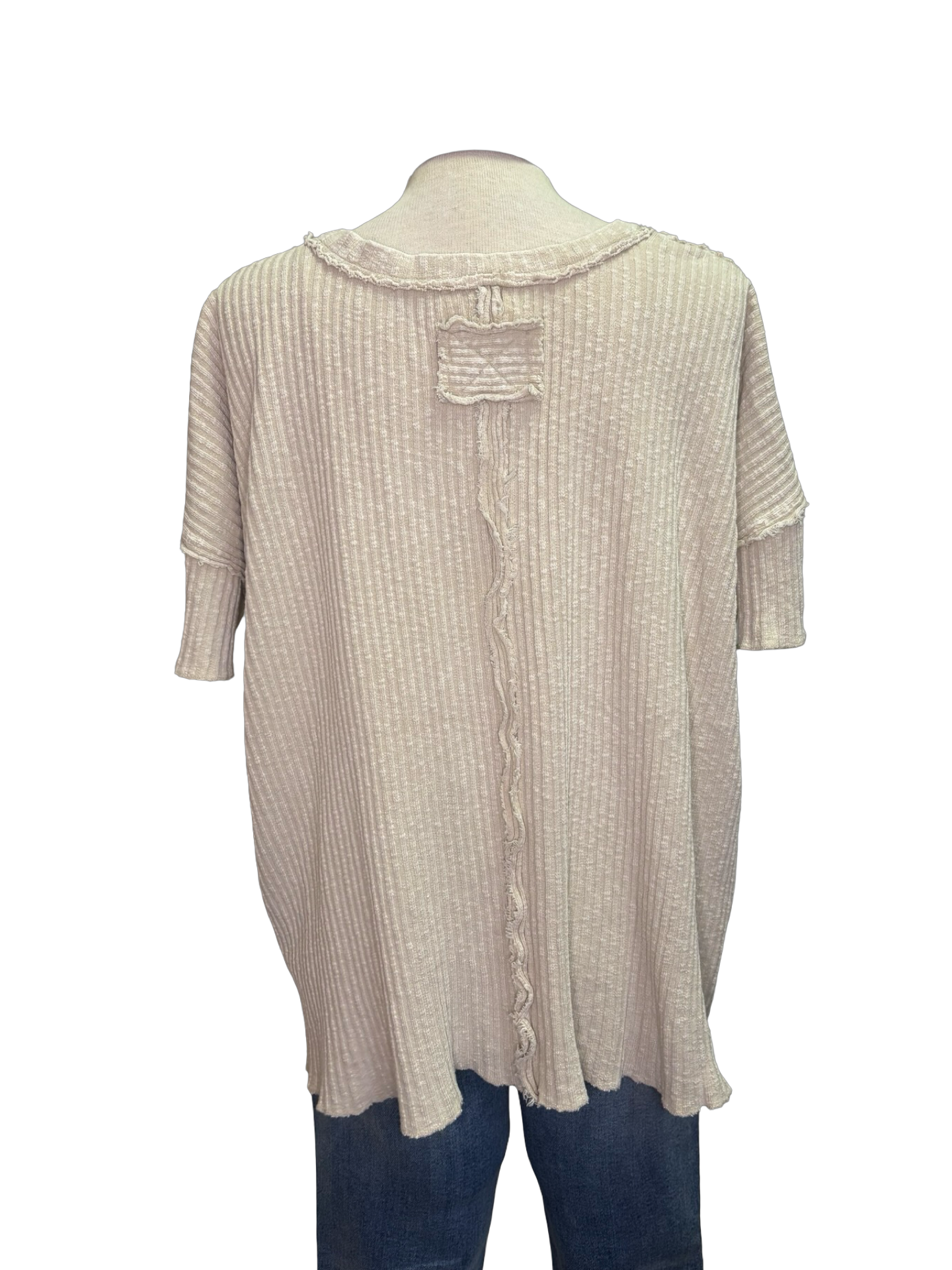 Rib Knit Mineral Washed Top Khaki
