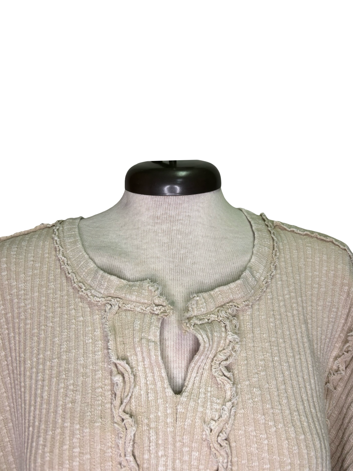 Rib Knit Mineral Washed Top Khaki
