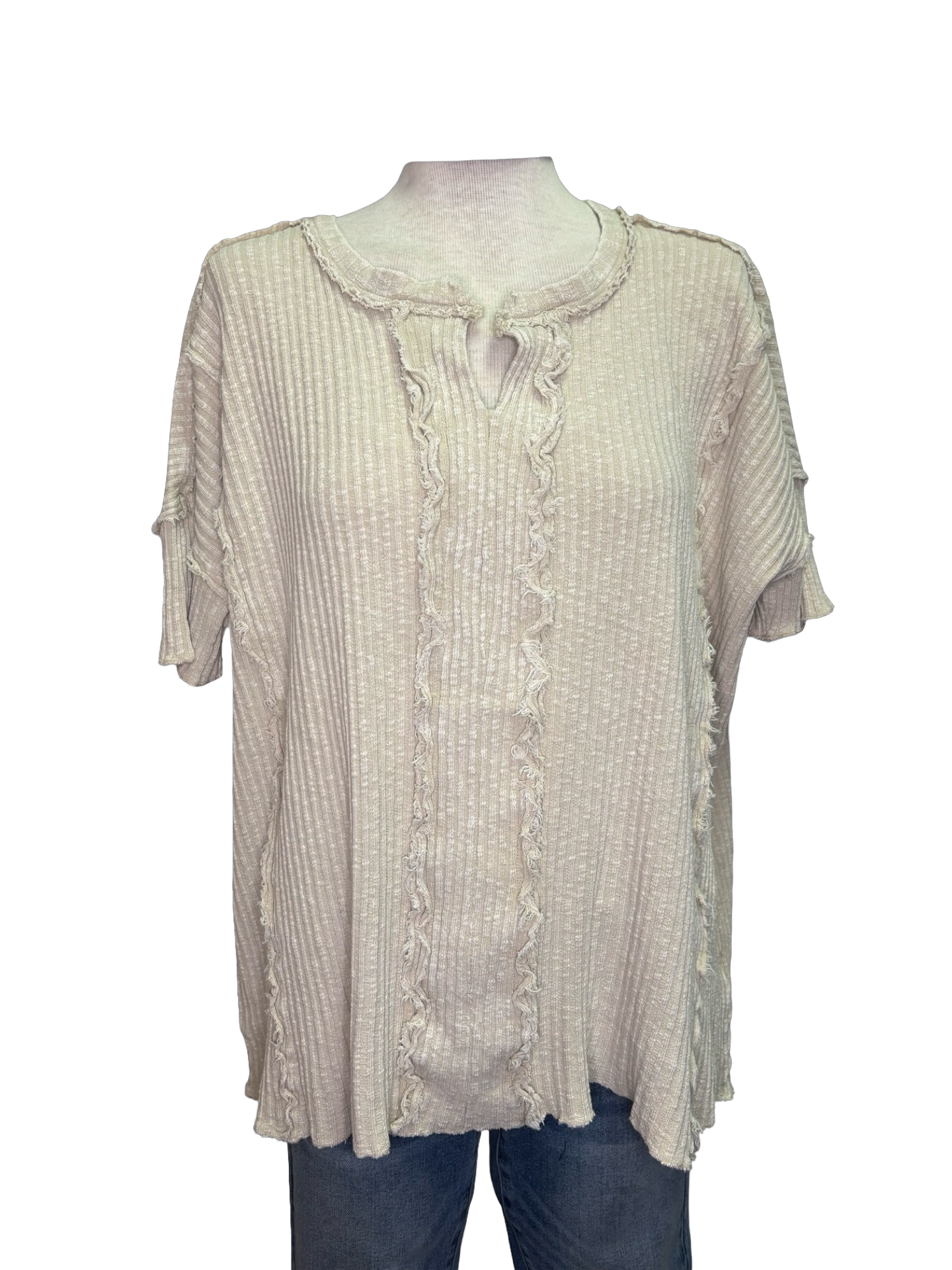 Rib Knit Mineral Washed Top Khaki
