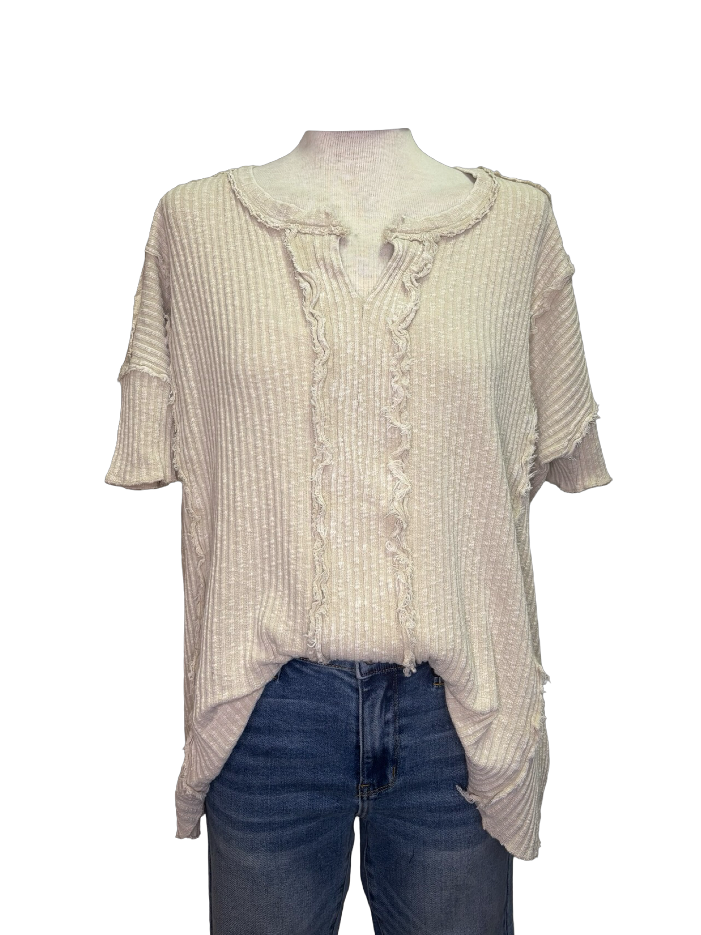 Rib Knit Mineral Washed Top Khaki