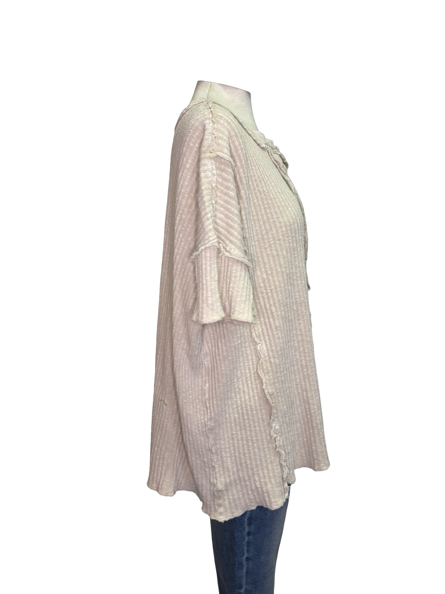 Rib Knit Mineral Washed Top Khaki