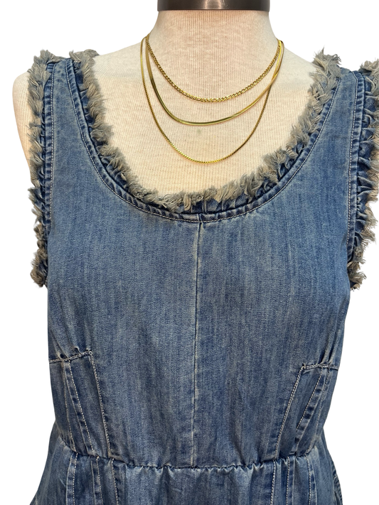 Sleeveless Washed Denim Tiered Dress