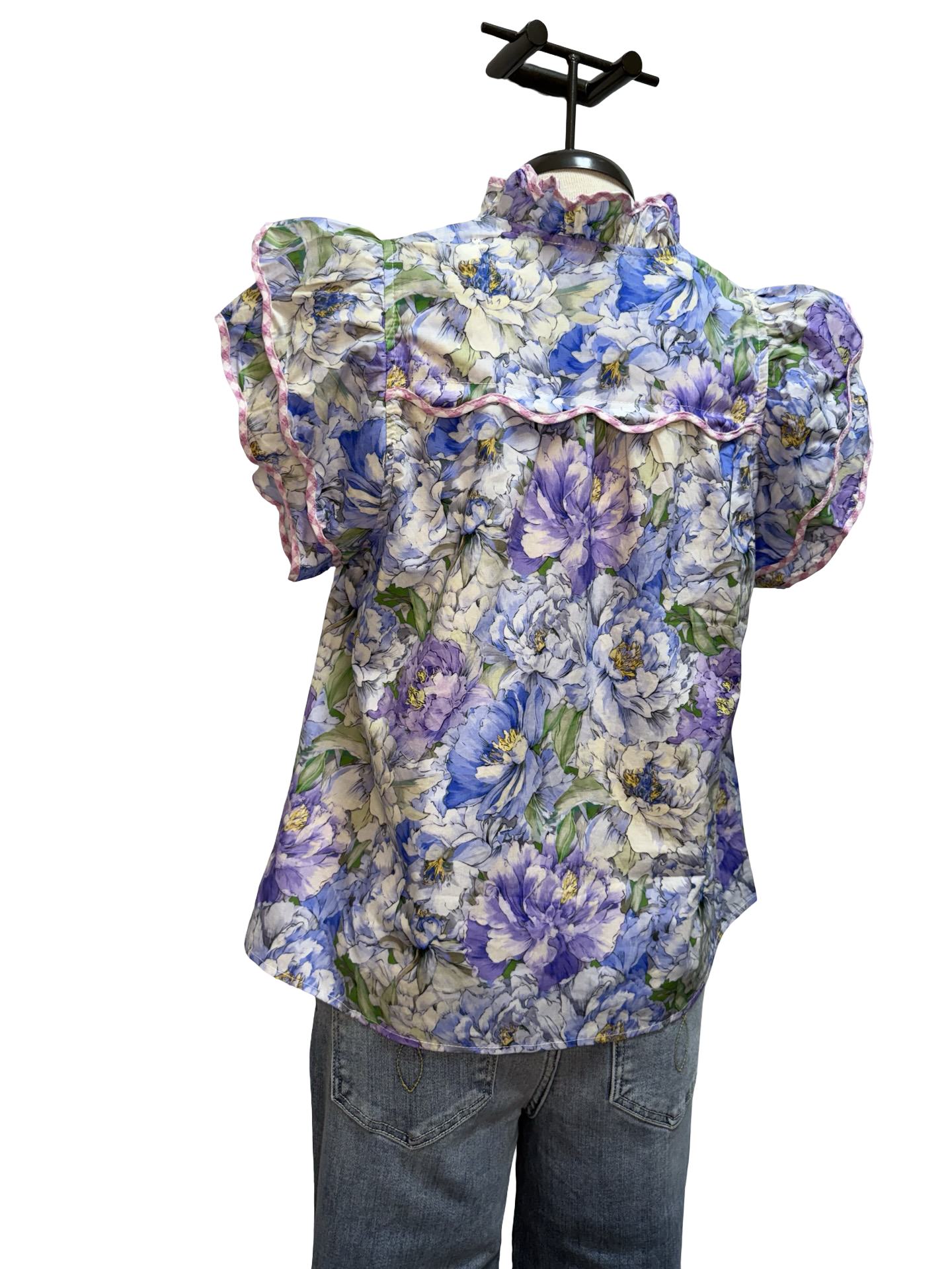 Floral Print Flutter Sleeve Top Blue
