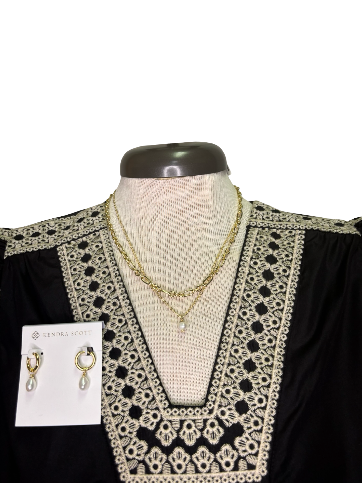 Abstract Pattern Embroidered Top Black
