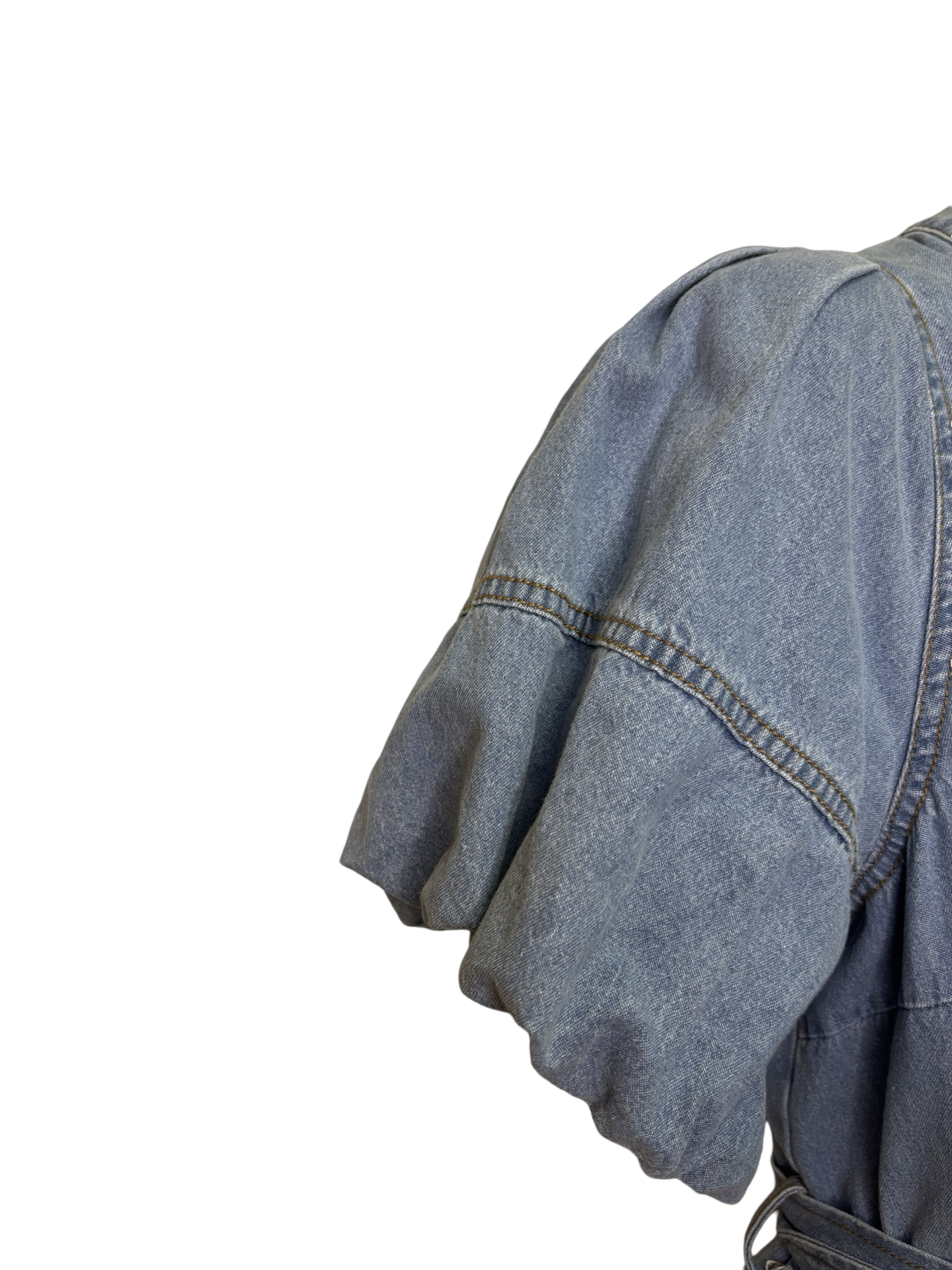 Light Denim Bubble Sleeve Dress
