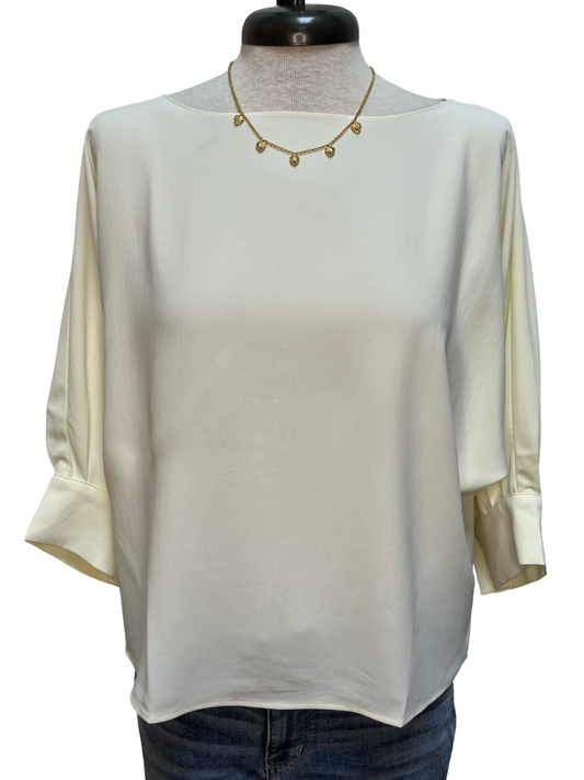 Wide Neckline Sleeve Cuff Top Cream
