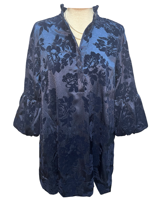 Floral Ruffle Neck Dress Midnight